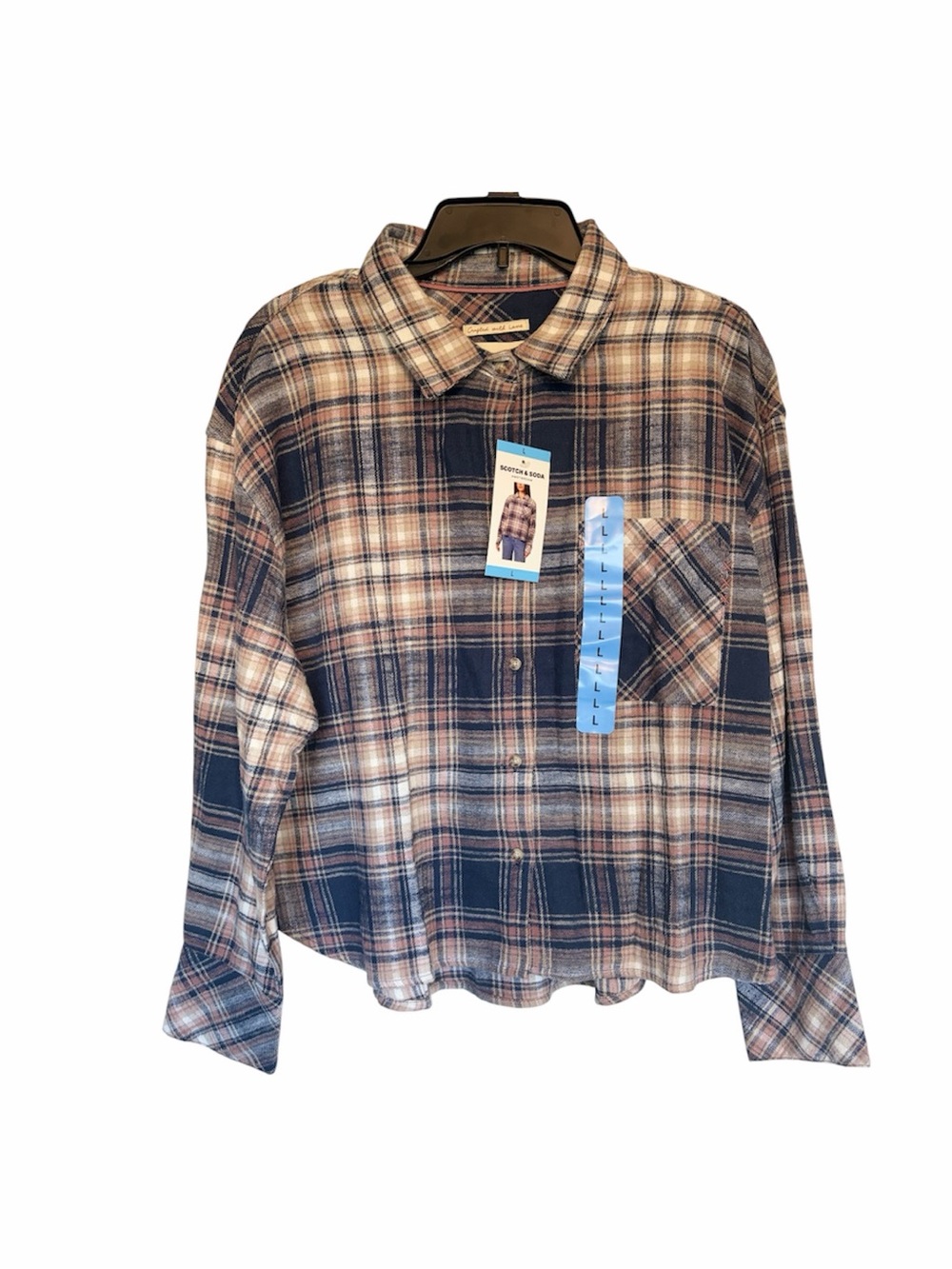 Scotch & Soda Navy and Tan Plaid Button-Down Shirt